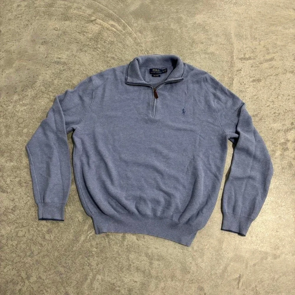 Polo Ralph Lauren Baby Blue Pima Cotton Quarter Zip Sweater Men's Large